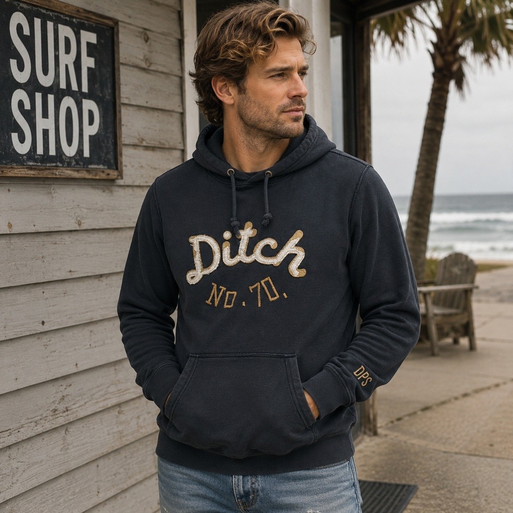 Ditch Plains Hoodie Mens L Black Ditch No 70 Distressed Cotton Pullover DPS